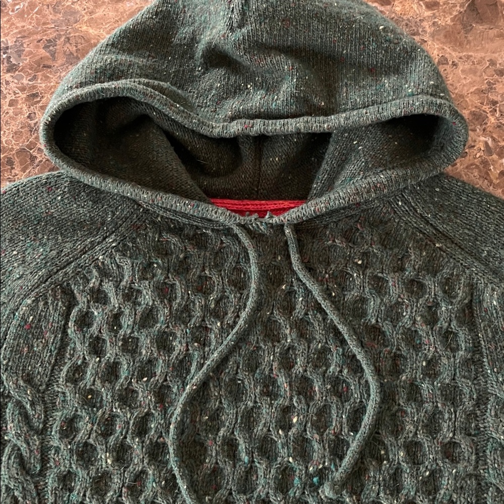 Aran Woolen Mills Green Speckled Cable Knit Lambswool Hooded Pullover Sweater M - Picture 4 of 11